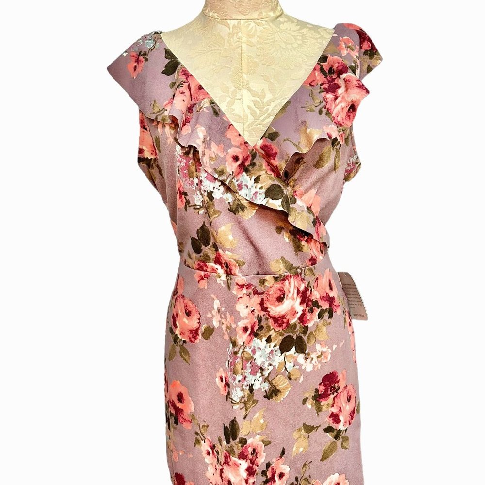 Vanity Room Mauve Floral Ruffle Midi Dress